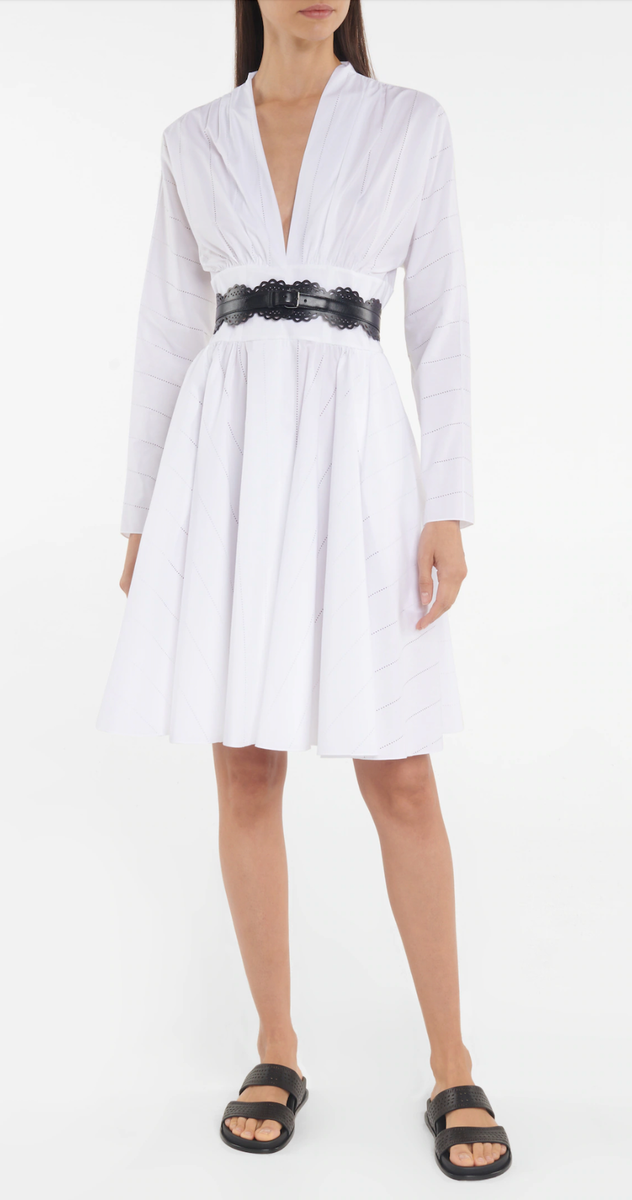 NEW $3190 Azzedine Alaia WHITE COTTON POPLIN FIT FLARE DRESS