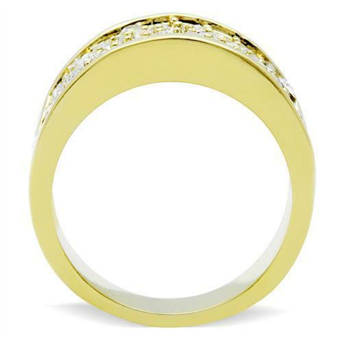 GL002 - IP Gold(Ion Plating) Brass Ring with Top Grade Crystal in Clear - Bild 3 von 4