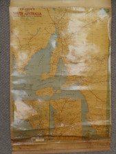 VINTAGE LARGE CRAIGIES CANVAS BACK ROLL UP WALL MAP SOUTH AUSTRALIA - OLD SCHOOL