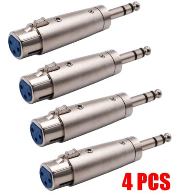 4x XLR 3-Pin Female to 6.35mm 1/4'' Stereo Male TRS Mic Microphone Audio Adapter