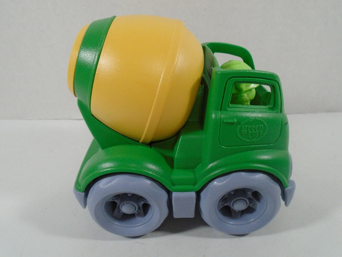 GREEN TOYS GREEN YELLOW CEMENT TRUCK W FIGURE LOOK