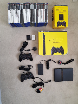 Sony PlayStation 2 PS2 Slim Bundle inkl. 2 Controller, 2 Memory Cards & 25 Spiele