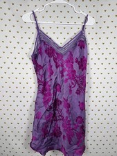 Vintage Victoria's Secret 100 Silk Purple Floral Slip Chemise L Y2K