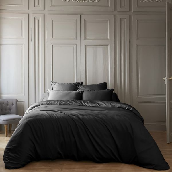Housse de couette 260x240 bambou Salomé truffe pour grand lit d'adulte