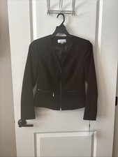 CALVIN KLEIN ladies size 6 black Zip up blazer, Shoulder Pads, New with tags