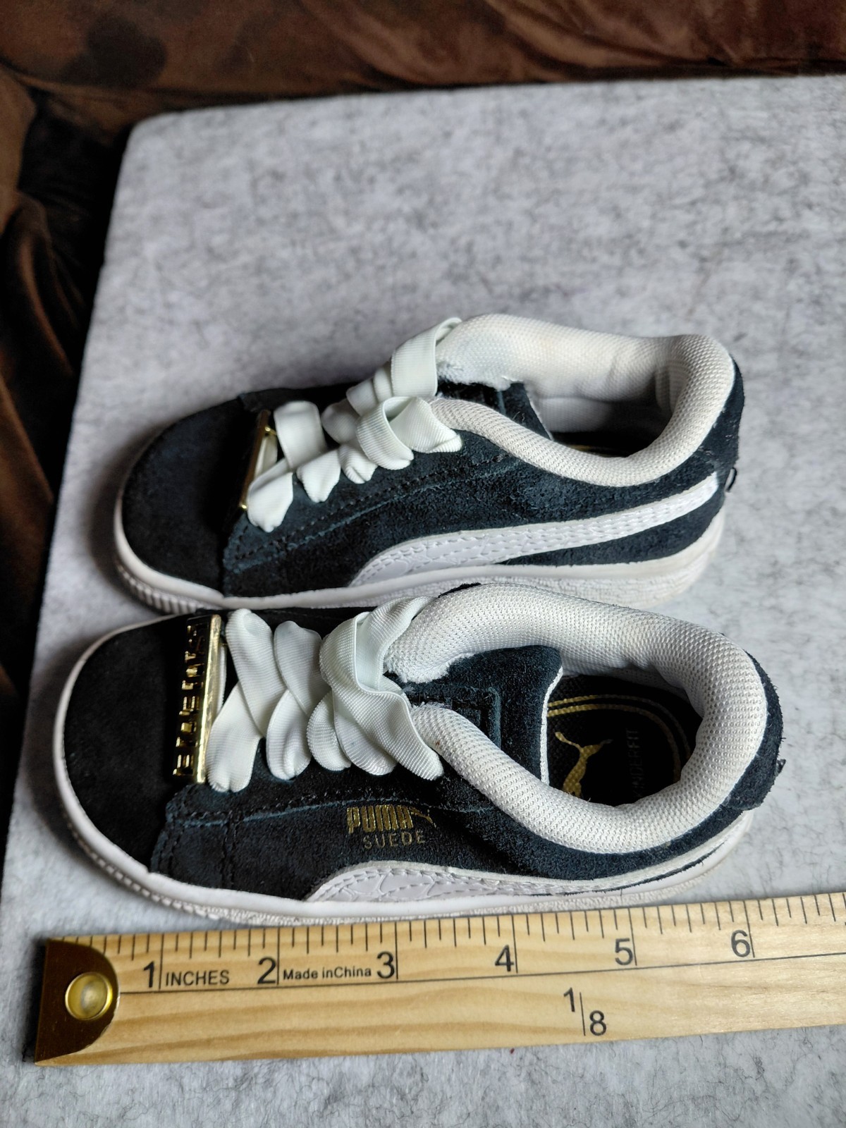 Toddler Puma Shoes 6C Gold Logo Classic Black & White thumbnail 7