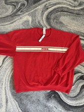 New Victoria  s Secret Pink Sweatshirt XXL Red Fleece Logo Top NWT