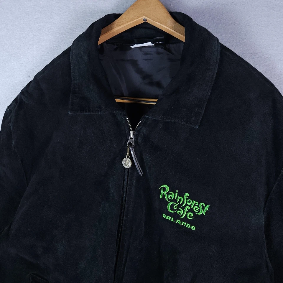 Chaqueta de café Rainforest vintage para hombre XL negra gamuza bombardero Orlando bordada Foto 3 de 4