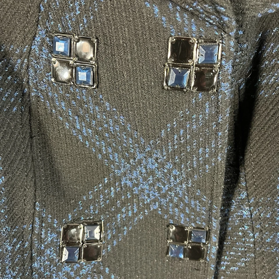 Alberto Makali Jacket Womens 4 Blue & Black Cropped Jewel Accents Double Breast - Image 2 of 4