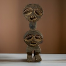 Authentic African Wooden Statue Hand Carved Tribal Figure / Bronze