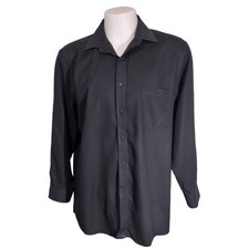 Button Down Shirt Van Heusen Black 17.5 32/33 Mens Classic Fit Wrinkle Free Logo