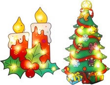 MorTime 2 Pack Lighted Christmas Window Decorations, Light up Xmas Window Lights