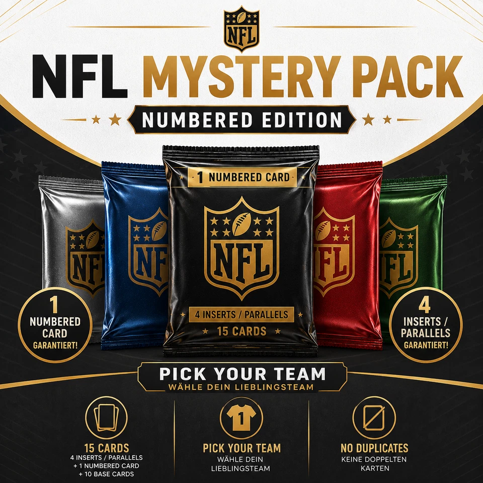 NFL Mystery Football Pack | Numbered Edition | 15 Karten | 4 Inserts/Parallels - Bild 1 von 1