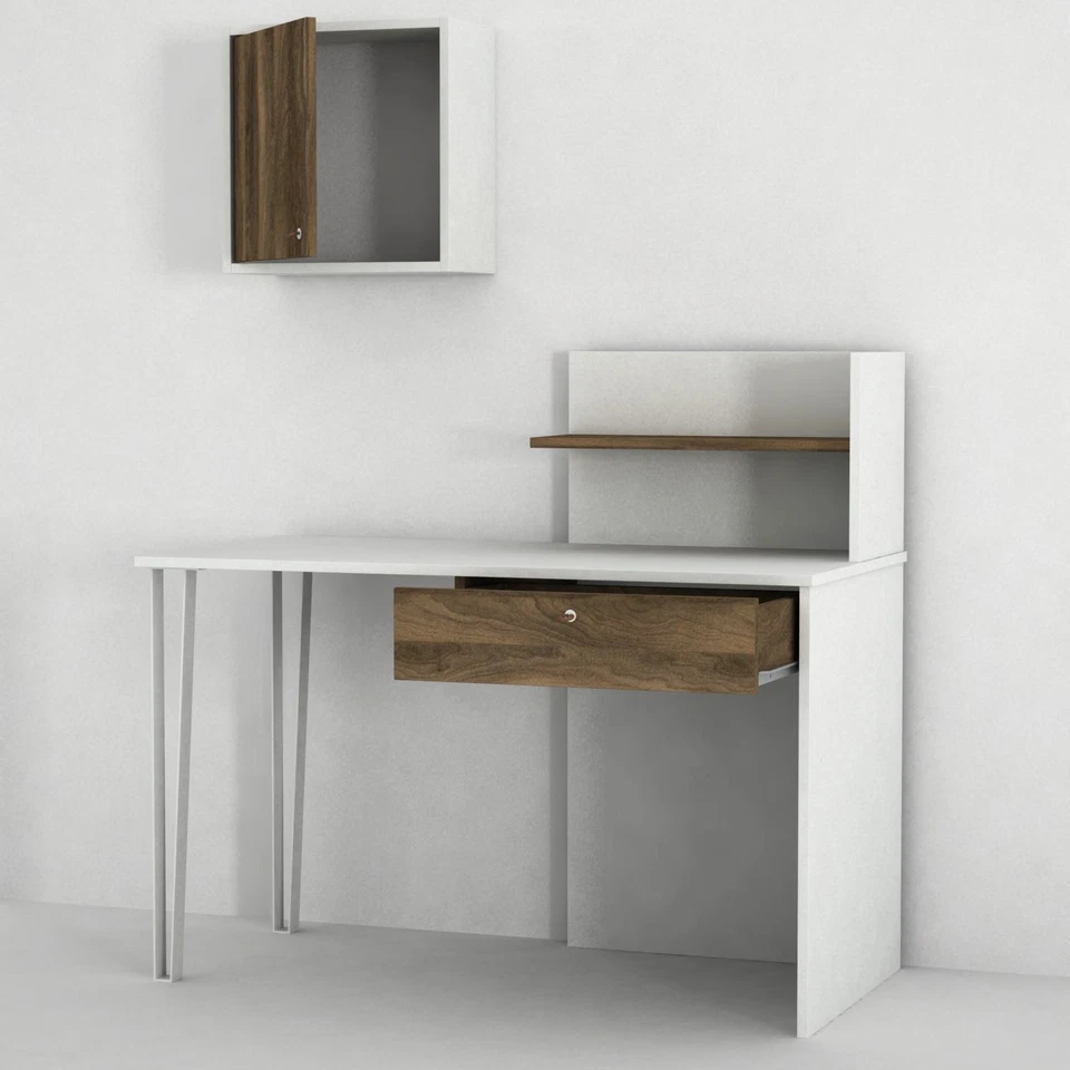 Schreibtisch Weiß Computertisch Kinder Bürotisch PC Arbeitstisch mit Schrank4845 - Bild 2 von 4