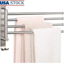 4 Arm Swivel Towel Rack Stainless Steel Wall Mount Space Saver Organizer New