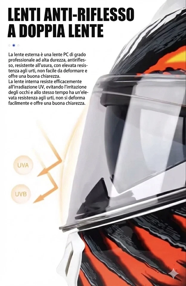 Casco Moto Integrale Apribile, Sportivo Look Carbonio, Doppia Visiera Parasole - Image 4 of 4