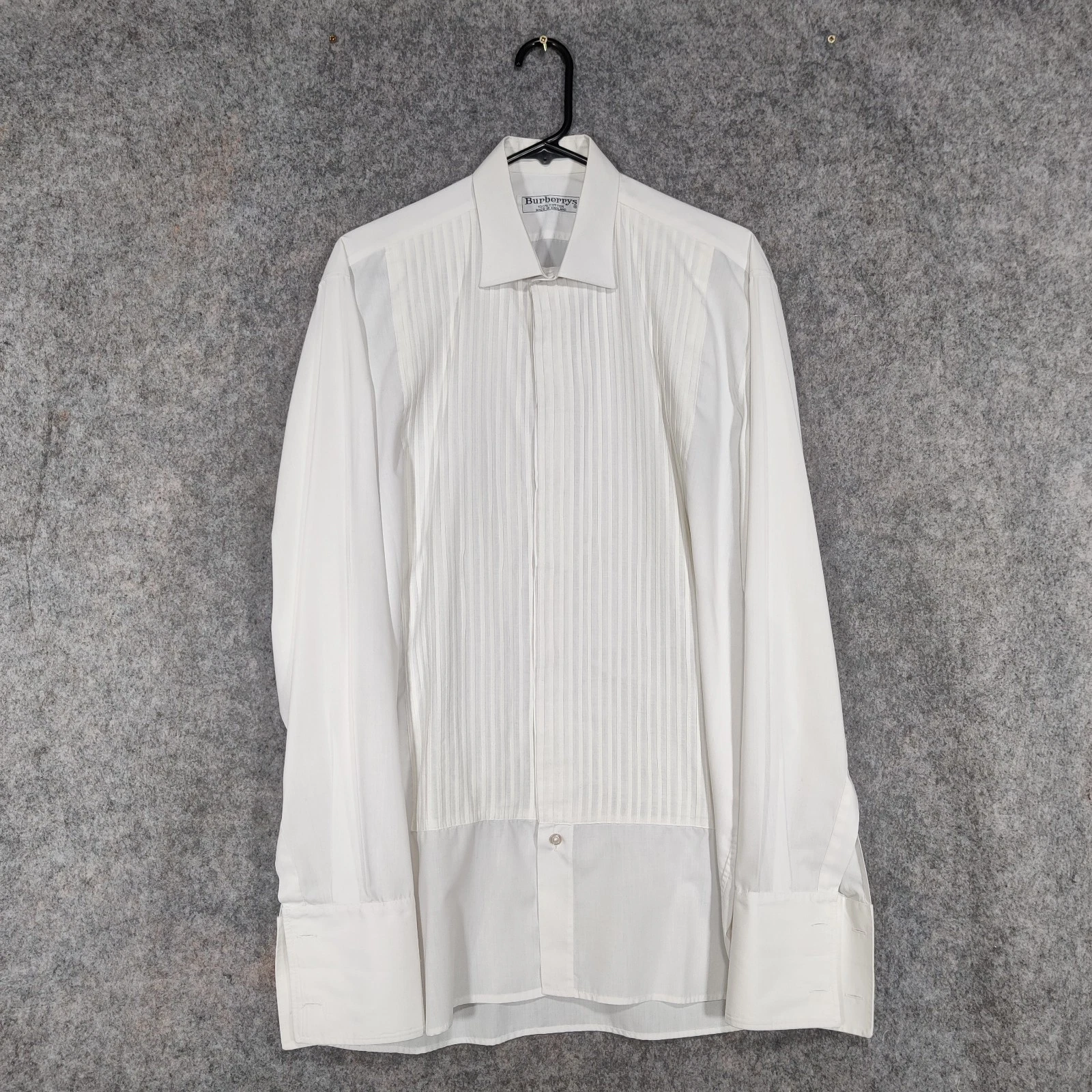 Camicia Burberry vintage uomo taglia 16" bianca smoking plissettata bavaglino polsino francese Londra