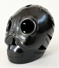 MEXICAN TONALA POTTERY CLAY SKULL CALAVERA TZOMPANTLI DIA DE MUERTOS DAY OF DEAD