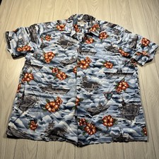 Kalaheo Hawaiian Shirt Mens XXL Blue USS Midway Aircraft Carrier Floral USA Made