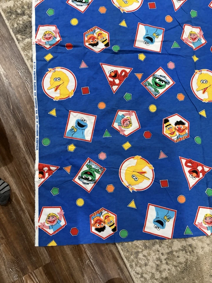 Vintage Sesame Street Child's Fabric Blue ABC & Shapes & Characters Lot of 2 - Image 2 of 4