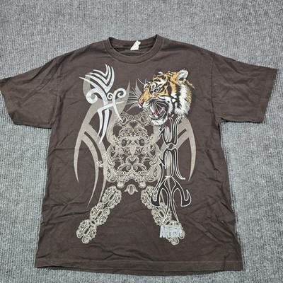 Animal Planet Shirt Mens XL Brown Tiger Tribal Graphic T-Shirt Tee Alstyle Y2K