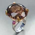 Vintage 34 ct Natural Smoky Quartz Ring 925 Sterling Silver Size 7.5 /R460971