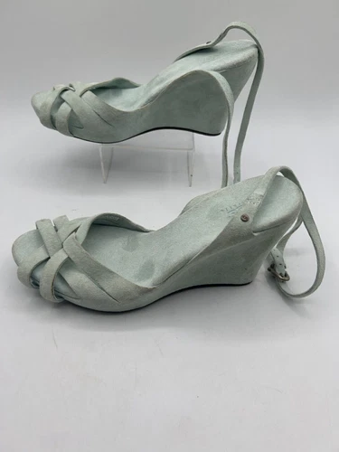 UGG Zeppa Stappy Sandalo Donna Tg 7 Grigio Metallizzato Ecopelle Scamosciata Cinturino Caviglia