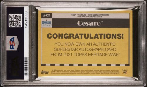 Cesaro Auto 2021 Topps WWE Heritage Autograph Card #125/199 PSA Authentic AEW - Picture 2 of 4