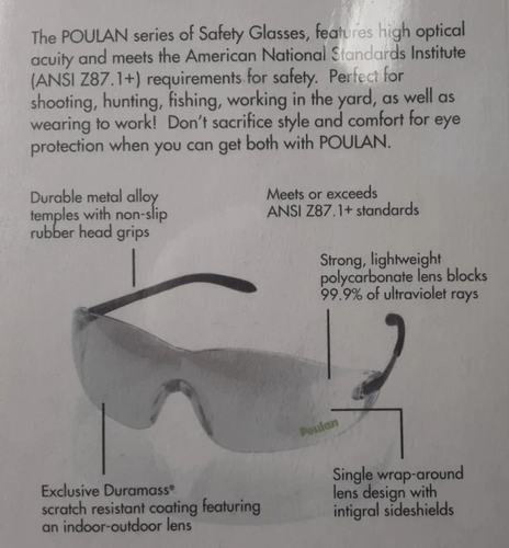 Gafas de seguridad POULAN 952-007399 para trabajo/recreación; 99,9 % protección contra la luz UV, - Imagen 2 de 2