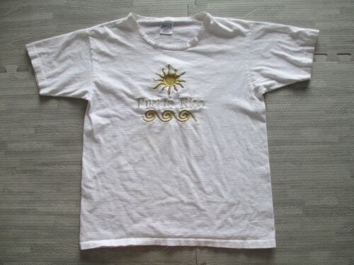 Vintage 90s Single Stitch T Shirt Mens Medium White Puerto Rico Sun Waves