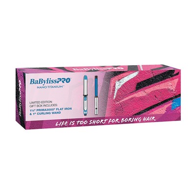 BabylissPRO Nano TItanium 1-1/4'' Prima3000 Flat Iron & 1'' Curling Wand BNTPP47UC