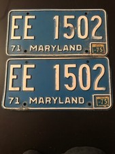 Antique Maryland Plates Damages &ldquo;1971 Vintage Tags&rdquo; EE 1502