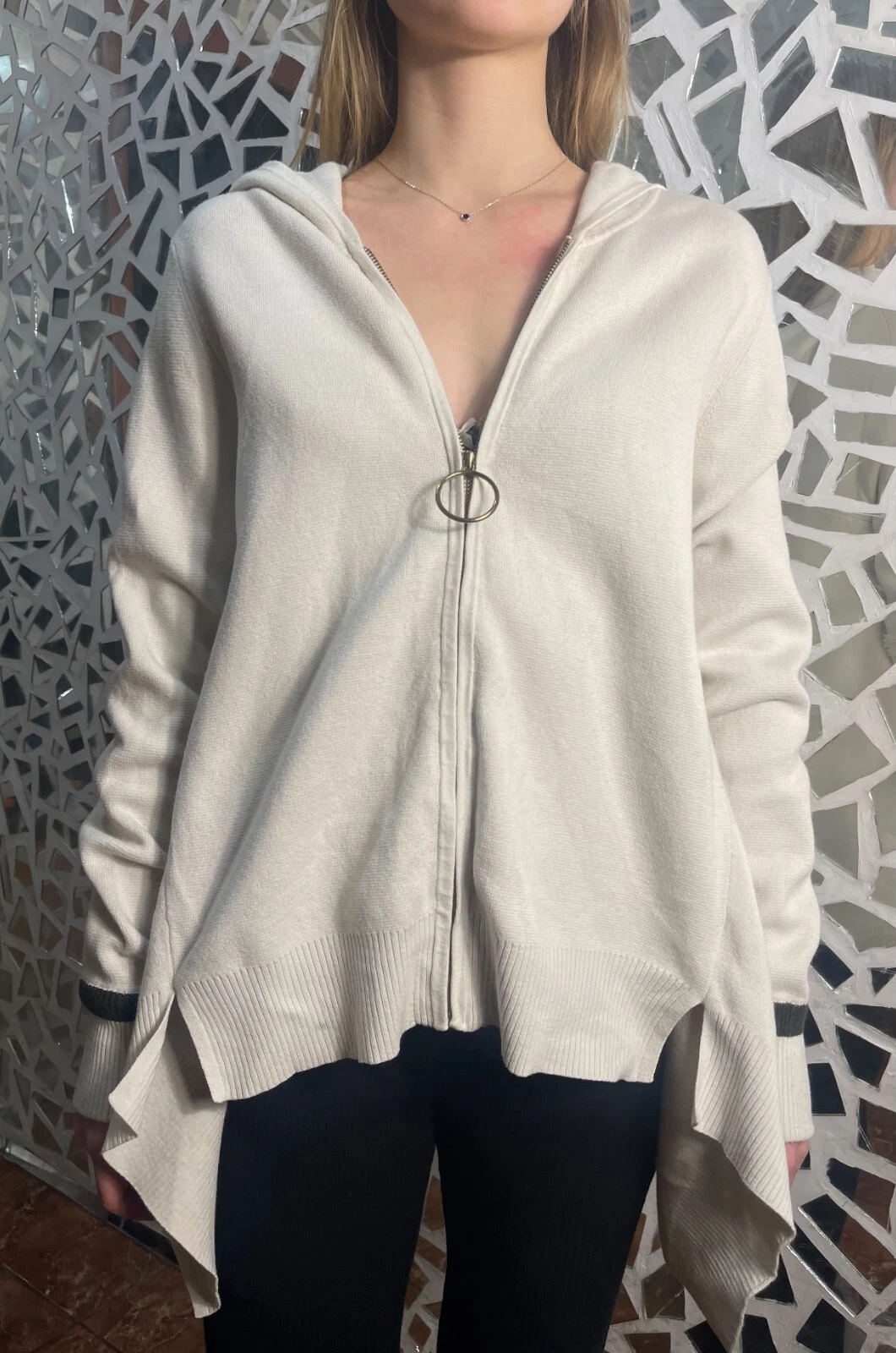 OFF WHITE Felpa con cappuccio e zip intera ME AND EM ME+EM misto lana bianco panna donna tg10