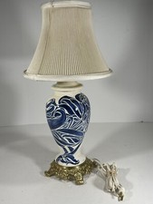 Antique BLUE & WHITE Hand Painted Chinese Ceramic TABLE LAMP Base Paint Gold 21”