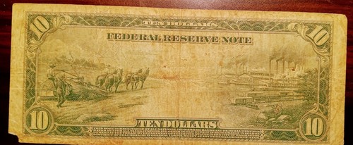 1914 Large $10 Federal Reserve Note New York; ~GOLD Cert.~ 'Horse Blanket' - Picture 5 of 10