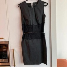Suzy Shier Charcoal Grey with Black Lace Sleeveless Body Con Party Dress + Belt