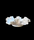 Fenton White Milk Glass Hobnail Ruffled Crimped Edge Candy Nut Dish Holder