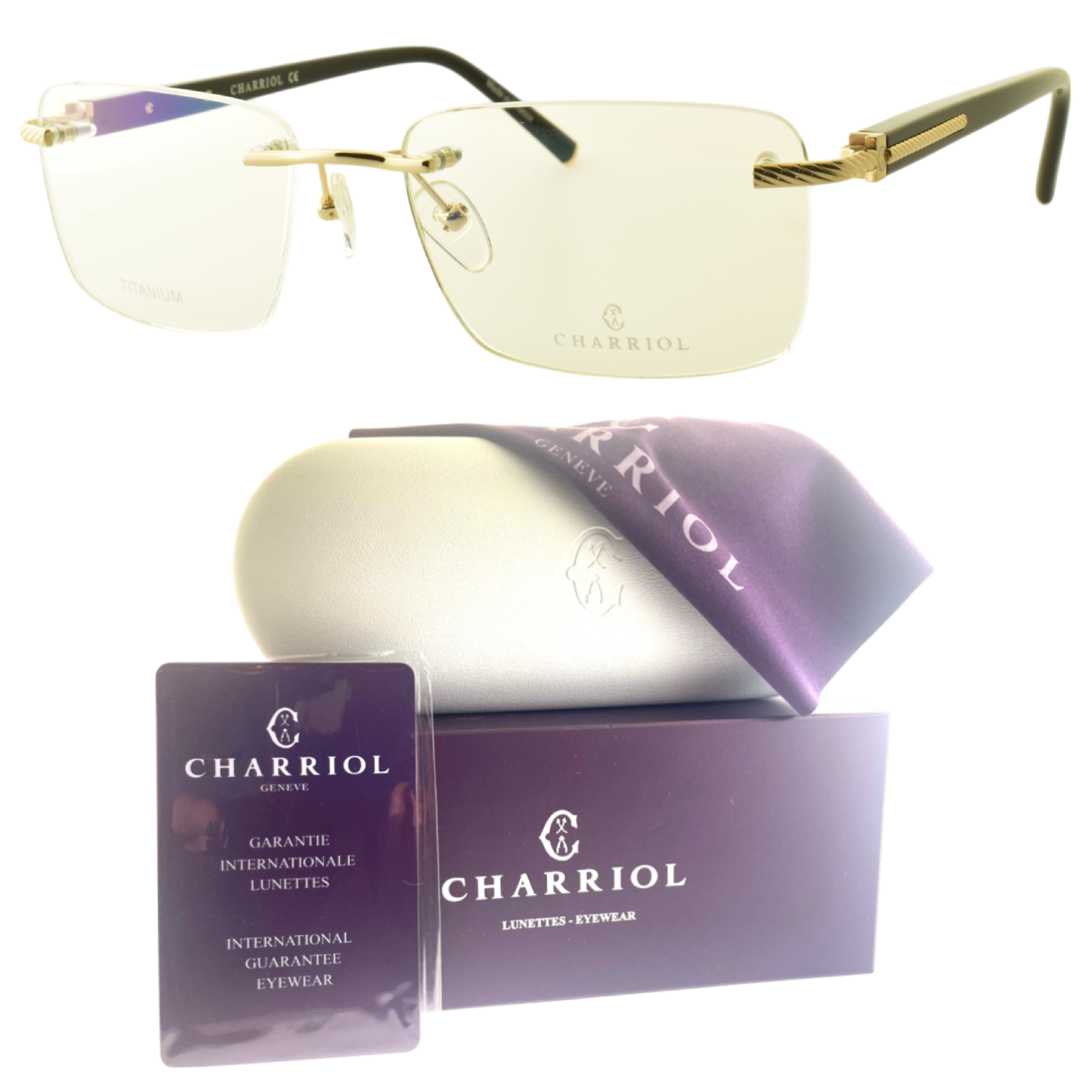 Philippe Charriol PC75083 Shiny Gold Rimless Unisex Rectangle Frame Glasses