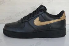 Men's Nike Air Force 1 Low Leather Black Metallic Gold Swoosh Nike ID Authentic