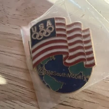 OLYMPIC PINS 1996 ATLANTA BELL SOUTH MOBILITY TEAM USA NOC & AMERICAN FLAG