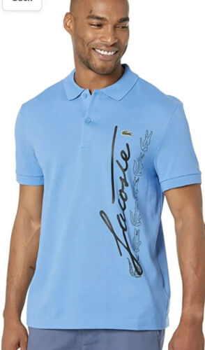 Lacoste Polo Shirt Mens Sz: XXL large script lacrose print Blue - Afbeelding 1 van 6