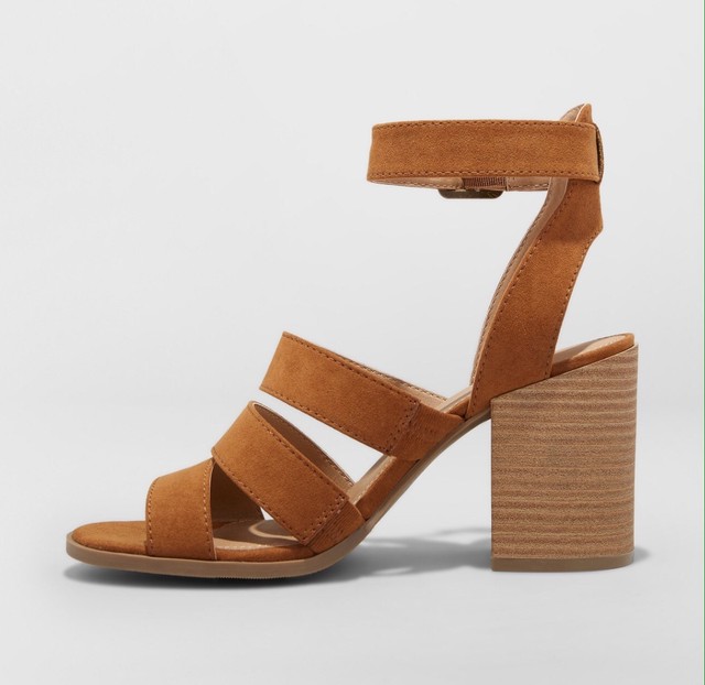 cognac block sandals