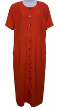 Vintage EJM Dress Women Size 8 Orange Short Sleeve Button Front Maxi Pockets