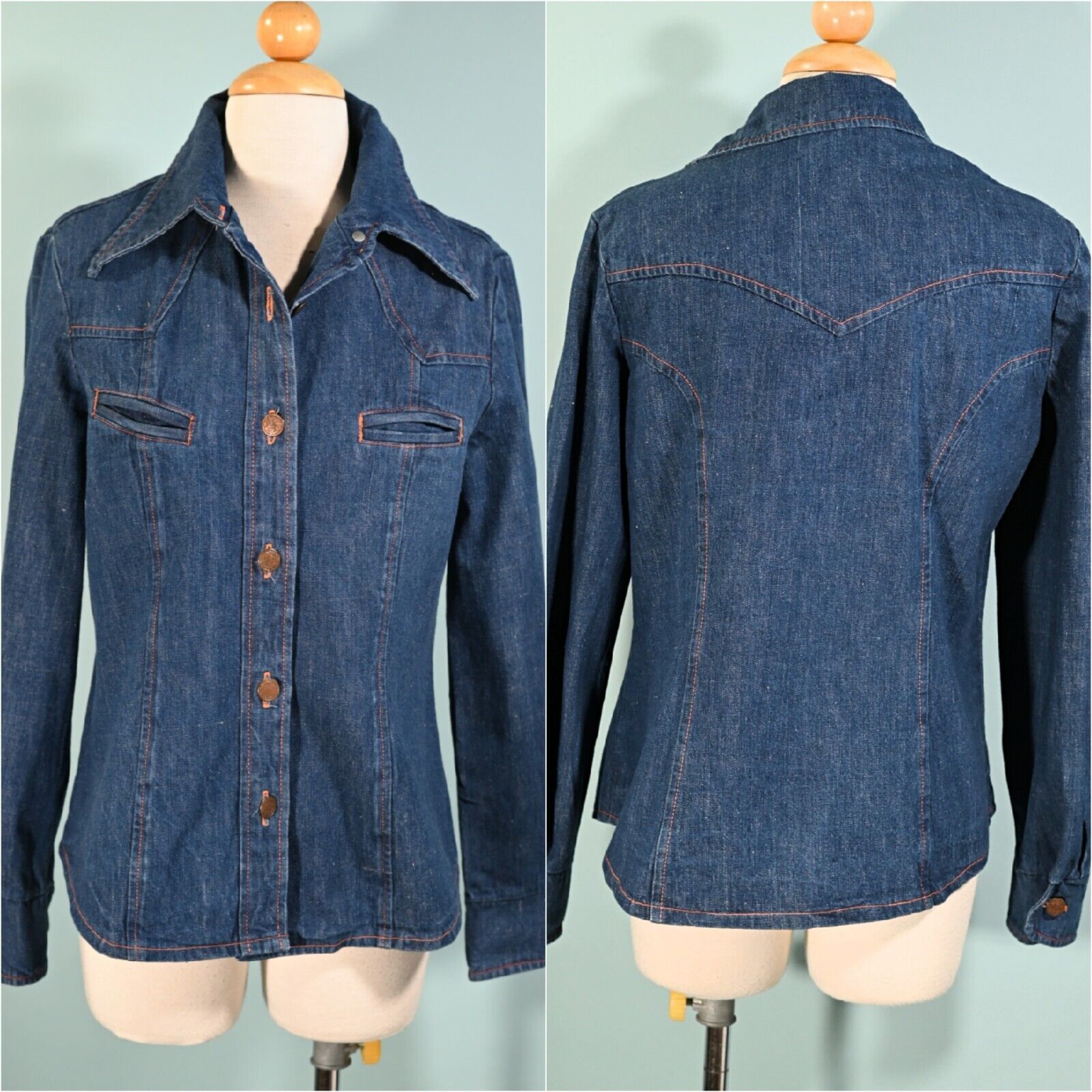 Vintage 60s Denim Shirt w/Pockets, 70s Western To… - image 2