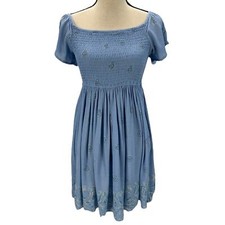 American Rag Short Sleeve Smocked Bodice Midi Dress - Blue - Medium