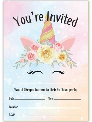 UNICORN BIRTHDAY PARTY INVITATIONS INVITES CHILDREN PINK GIRLS