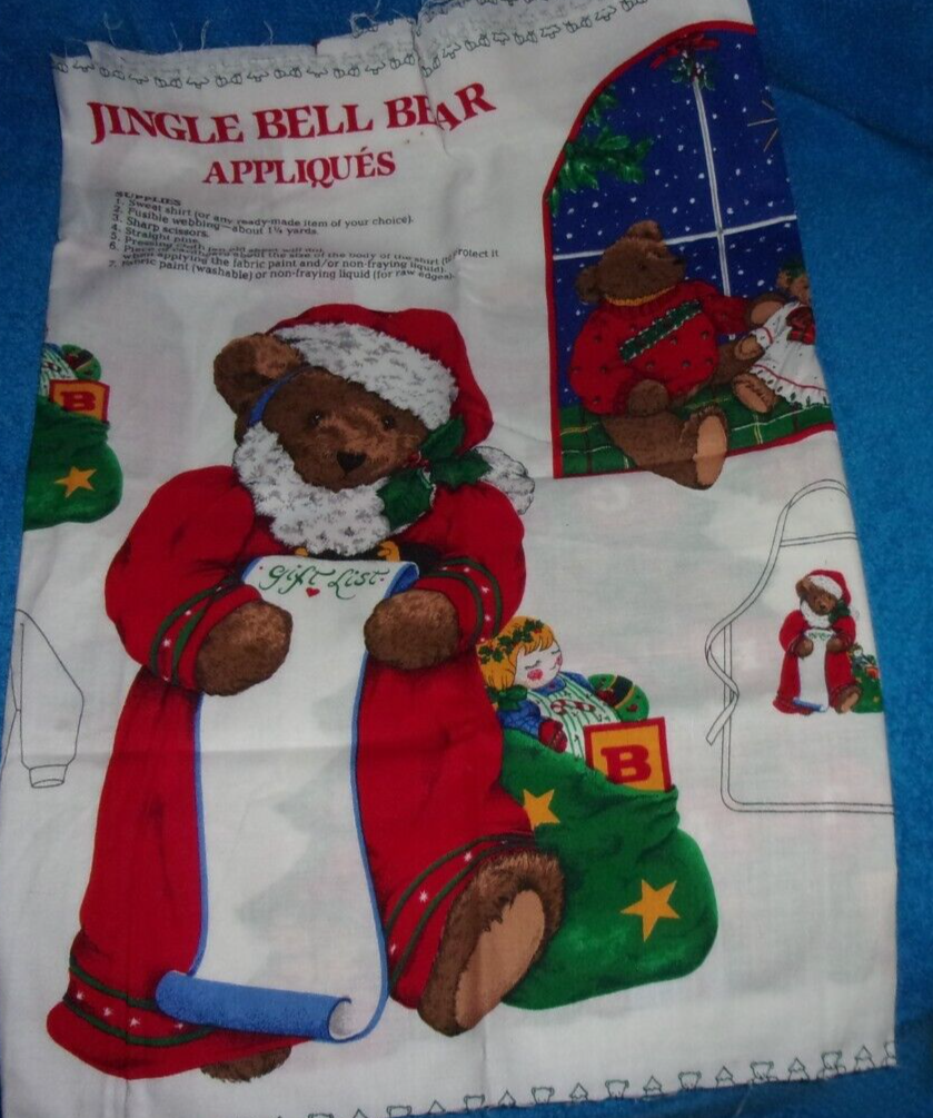 Jingle Bell Bear Merry Christmas VIP Cranston Fabric Panel Applique  