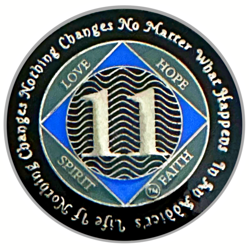 Medalion NA 11 lat, srebrny, niebieski kolor, epoksydowana moneta Anonimowe narkotyki - Zdjęcie 1 z 2