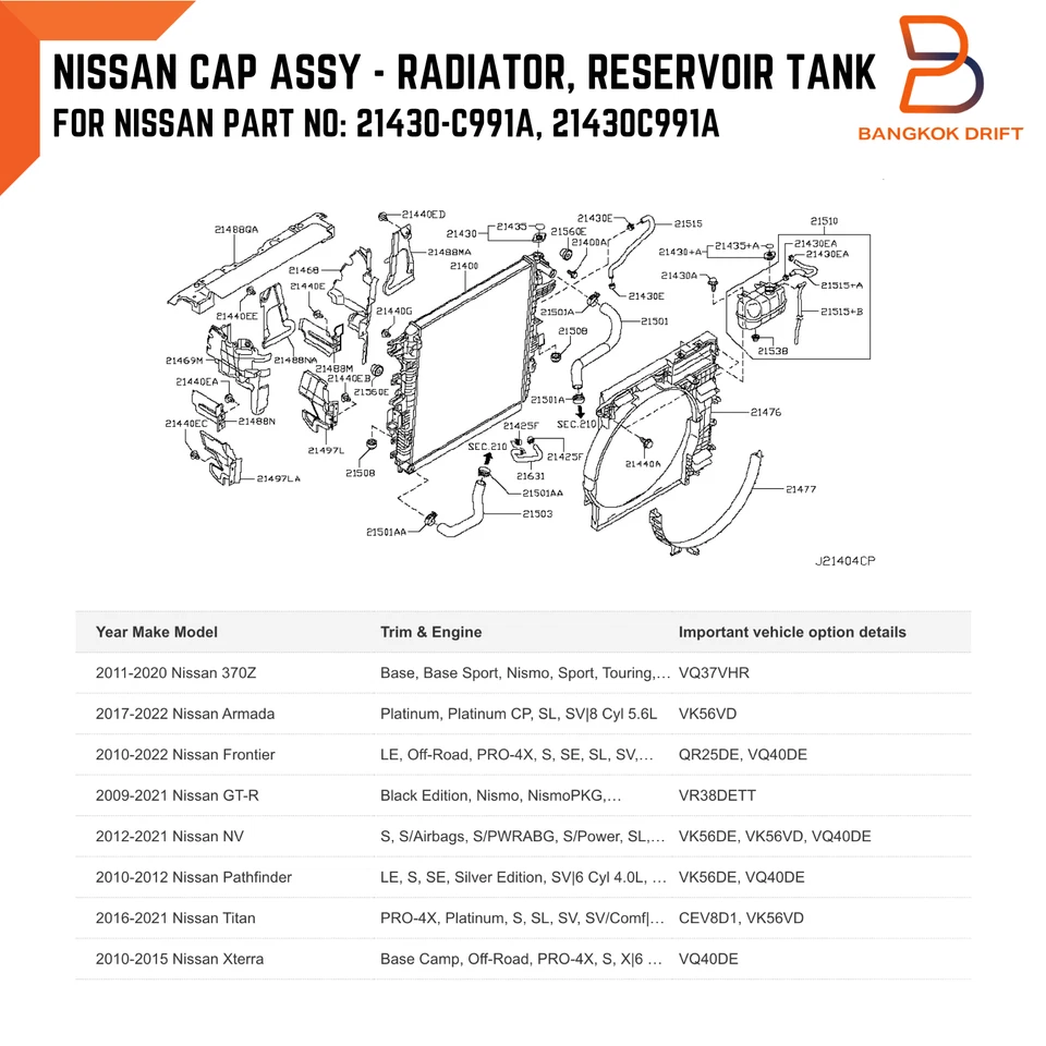NISSAN RADIATOR CAP RESERVOIR 370Z FRONTIER GT-R NV XTERRA INFINITI M56 Q70 Q56 - Image 2 of 4
