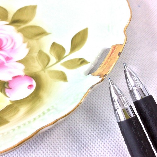 LEFTON CHINA GREEN HERITAGE ROSE HANDLED CAKE SERVING PLATE 1 AVAIL #719 9"D - Picture 9 of 12